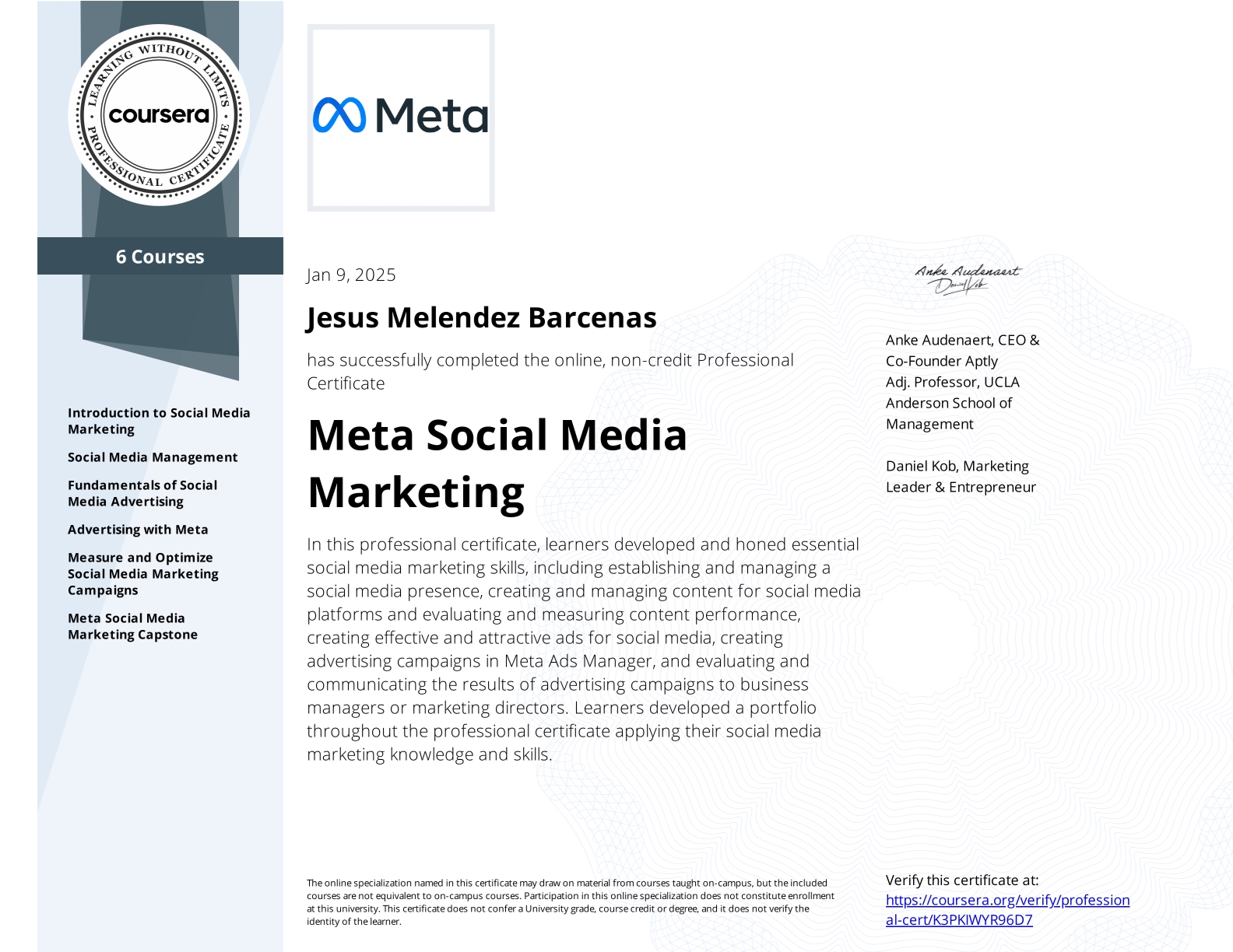 Meta Social Media Marketing Professional Certificate